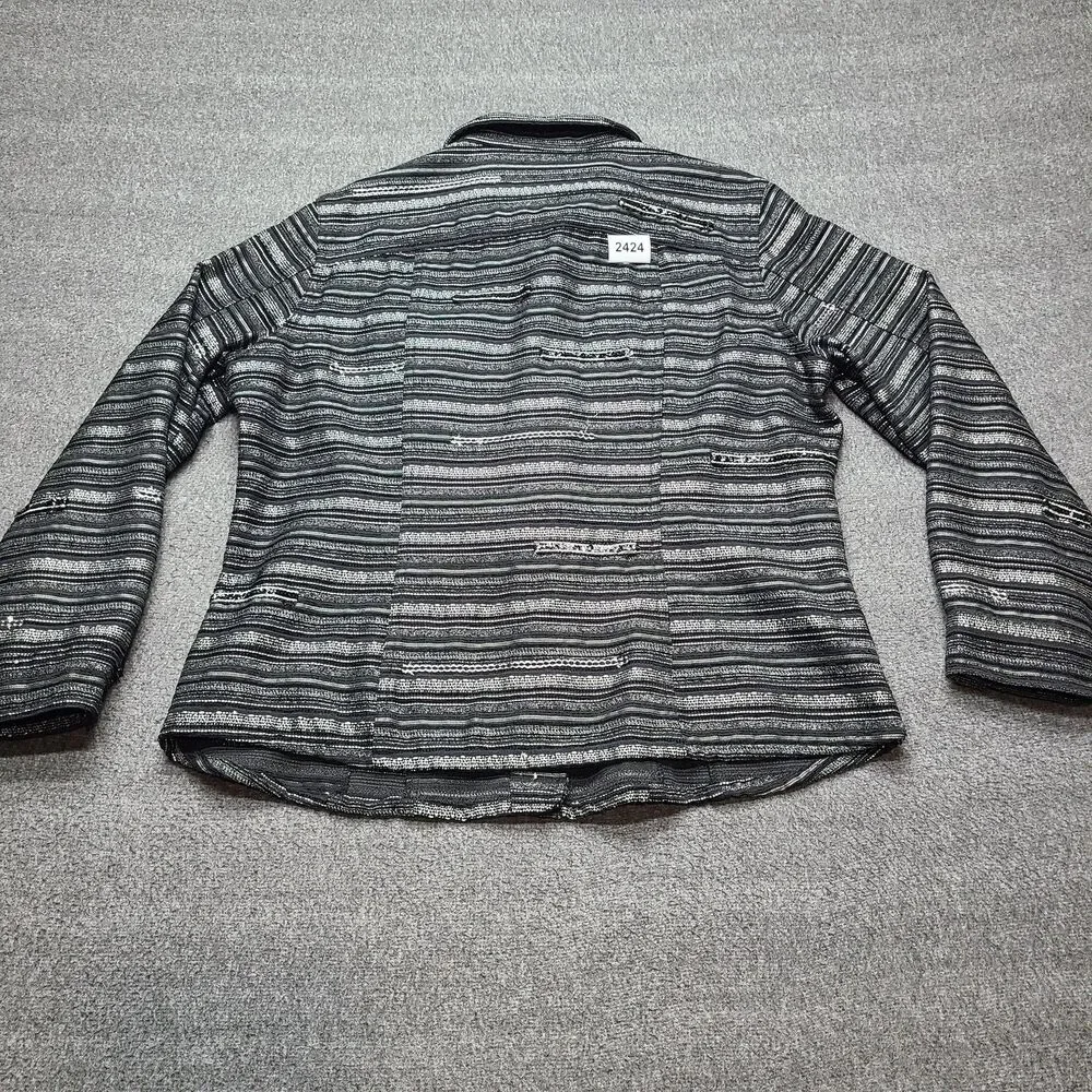 Chicos Jacket Womens 2 Metallic Striped Sequin‎ Blazer Textured Modern Black